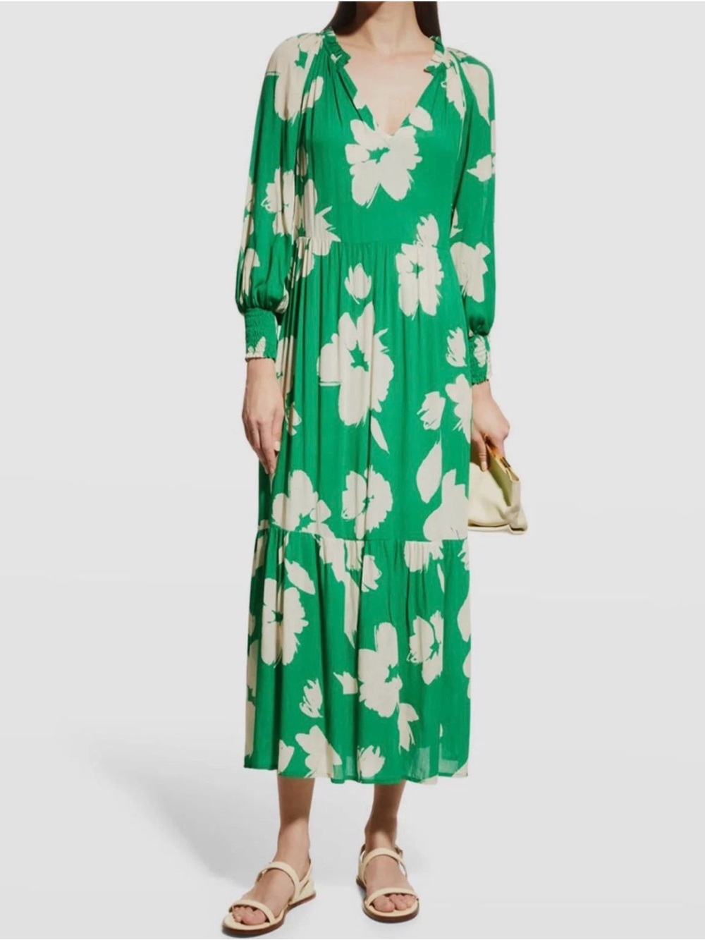Velvet by Graham & Spencer Green Floral Midi Dress L Boho Romantic